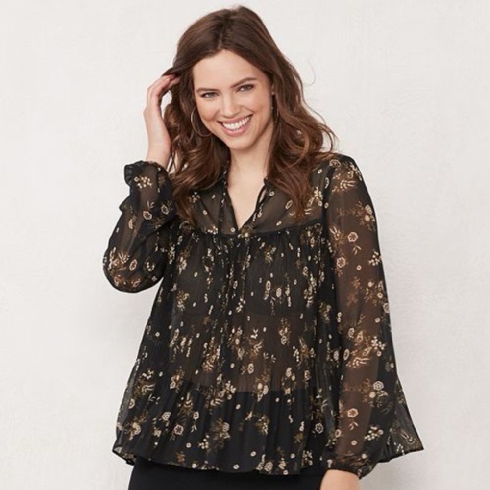 LC Lauren Conrad Black Paisley Flowy Blouse